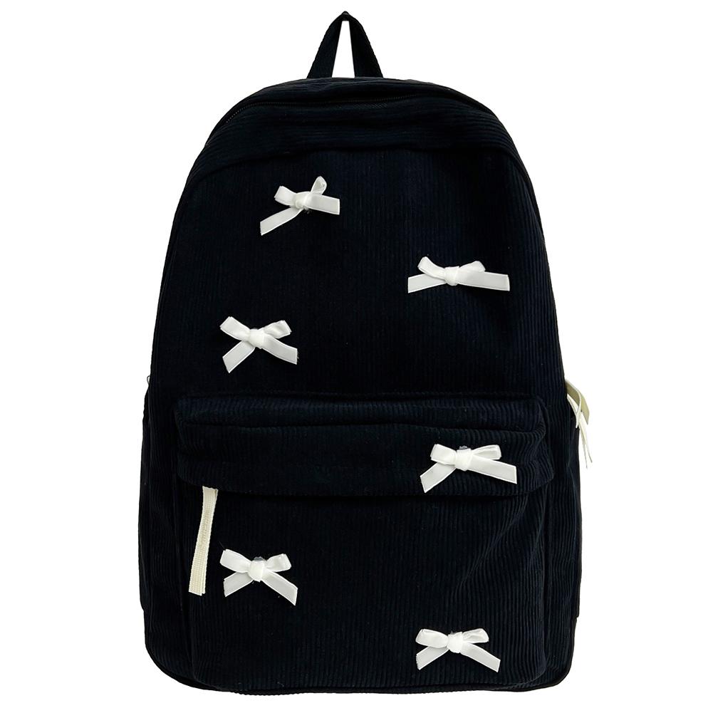 Cute Bowknot Aesthetic Backpack Corduroy Casual Travel Daypack Student Rucksack for Girls Women High School College Work