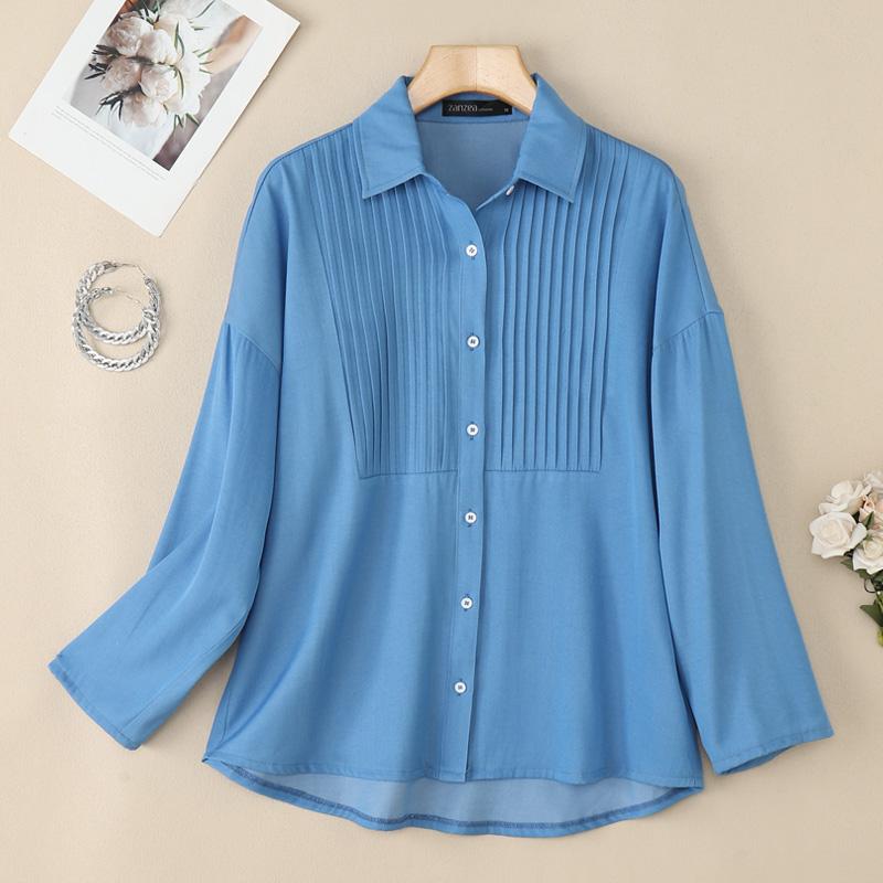 ZANZEA Women Turn Down Collar Loose Casual Long Sleeve Blouse