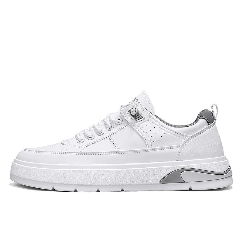 2025 Men's Shoes Autumn New Microfiber Leather Surface Platform White Shoes Fashion Casual Elastic Band Foot Cover Work Board Shoes