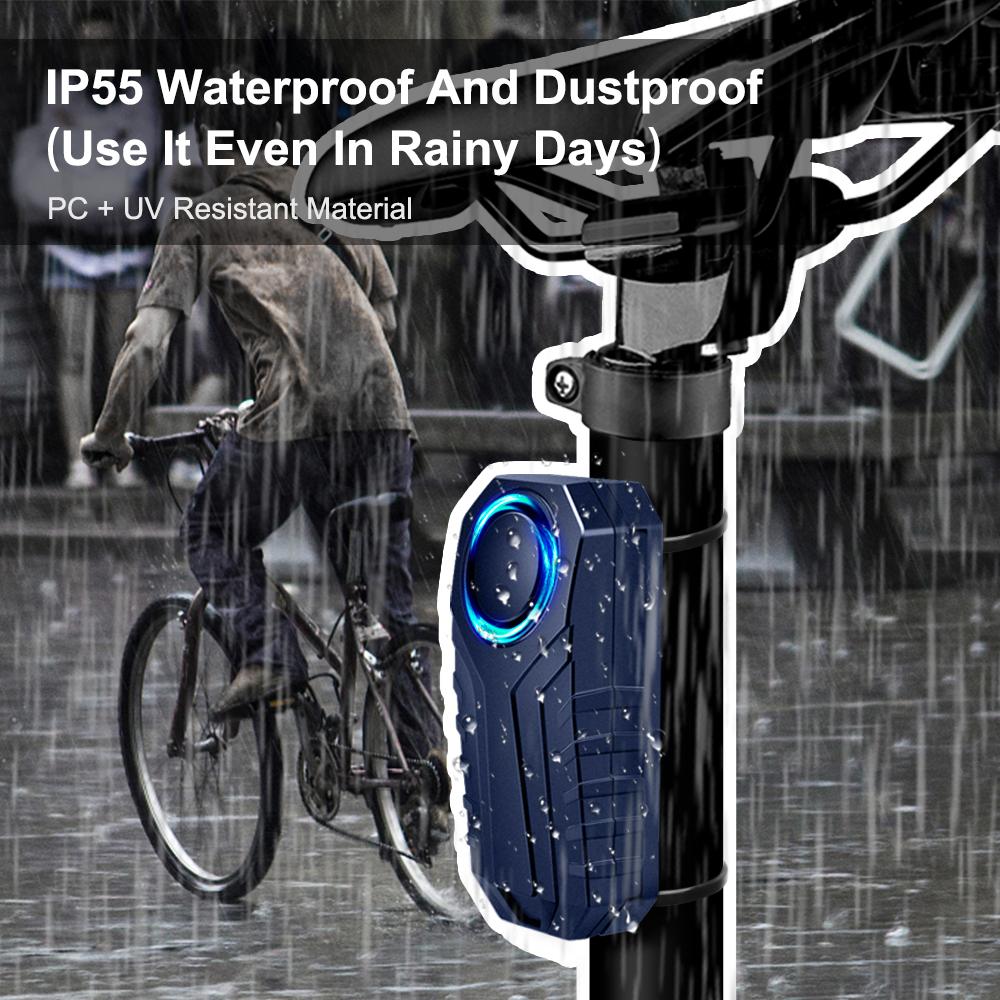 110dB Wireless Bicycle Horn Alarm with Remote Control IP55 Waterproof Anti-theft Bike Motorcycle Scooter Vibration Alarm