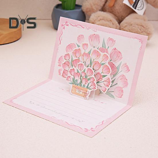 Pop-up blahopřání 3D květinová kytice Ručně vyrobená růže Slunečnice Tulipán Dárková karta ke Dni matek Výročí promoce