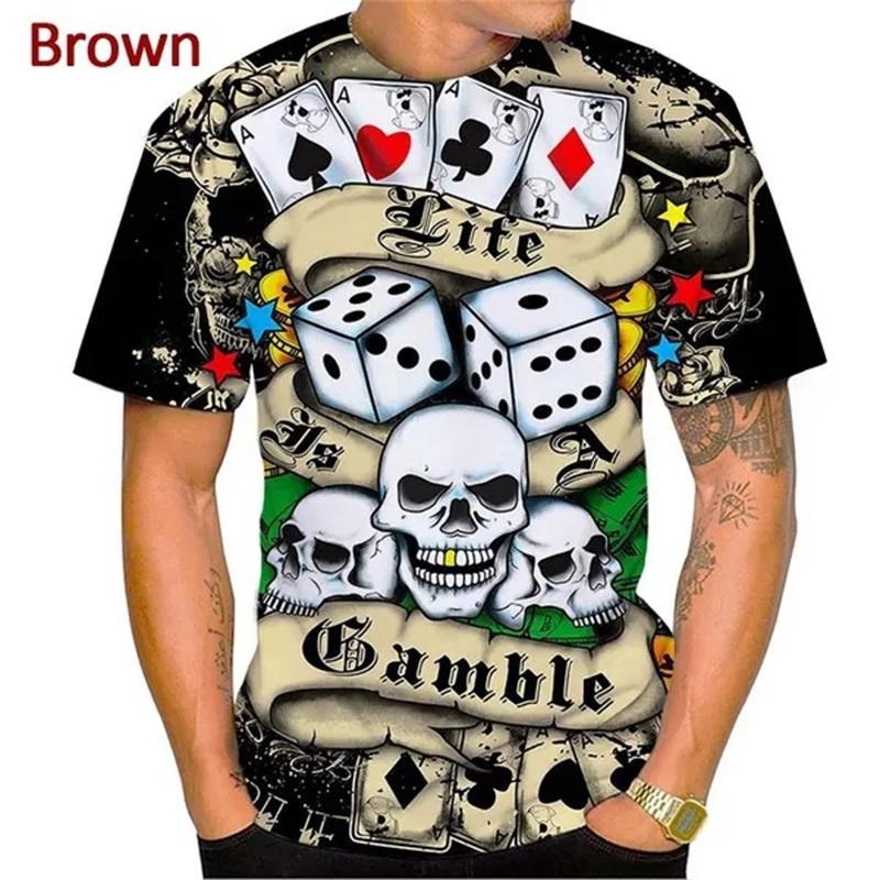 3D Print Playing Cards Pattern T-Shirts Personality Casual Round Neck Short Sleeves Hip Hop Men's T-shirts