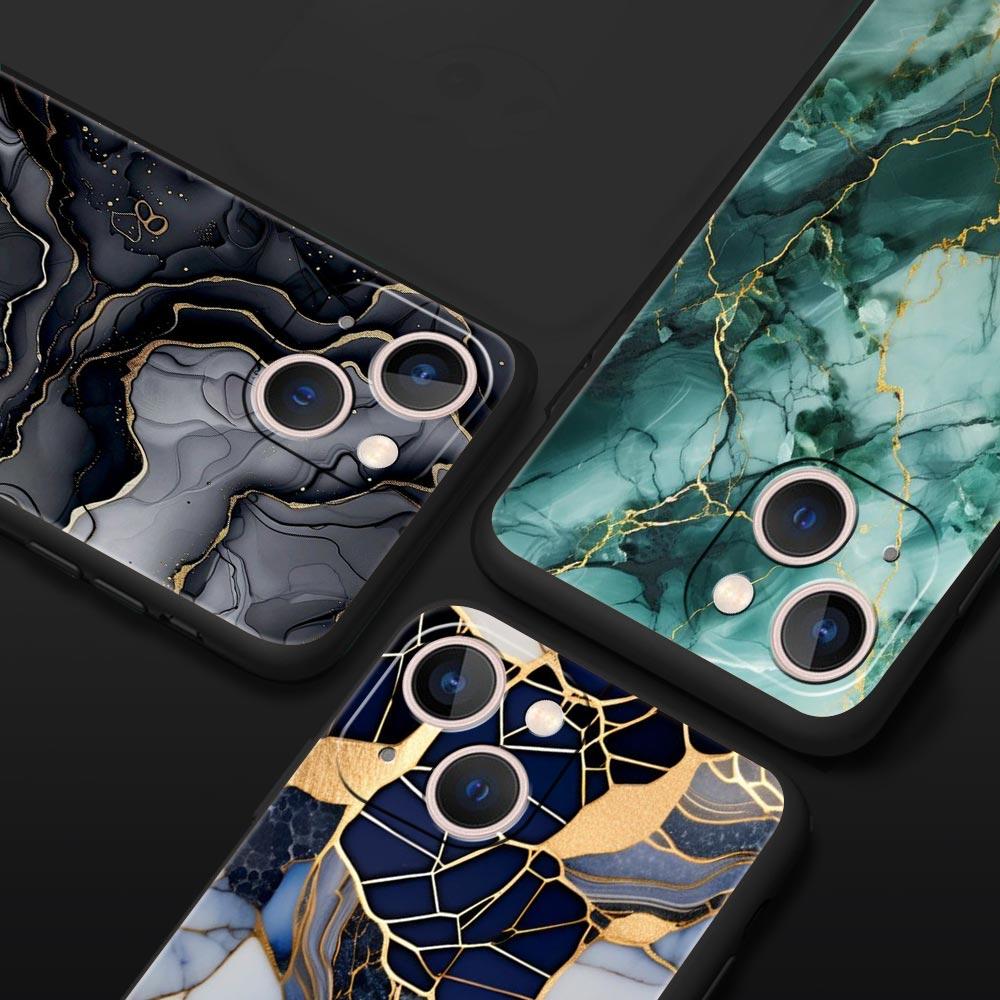 Watercolor Marble Phone Case For iPhone 17 16 15 Pro Max 11 12 13 14 7 8 Plus SE 2020 X XR XS Cover Soft Black