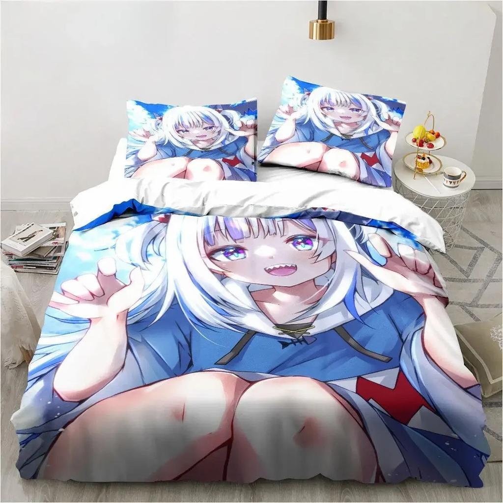 Warm Trendy Kawaii Gawr Gura Cute Girl My Angle Child Polyester or 3D Print Anime King Twin Double Quilt
