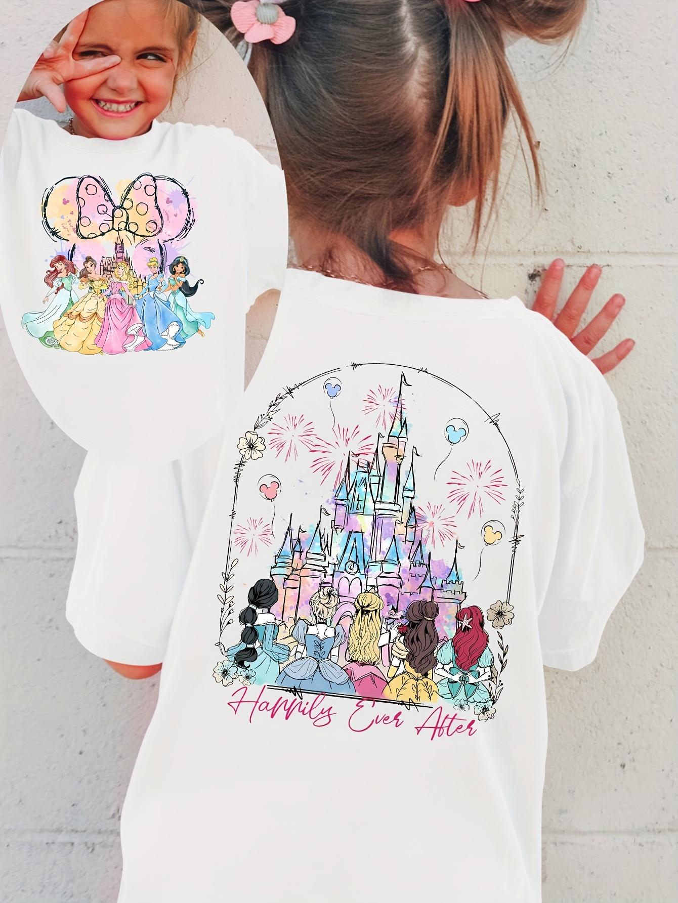 MINISO Disney authorized Disney summer girls shortsleeved Tshirt Disney Castle and Fireworks princess element doublesided S