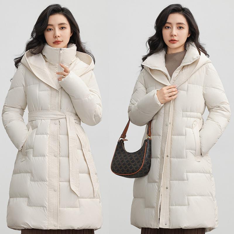 Over-knee Cotton Clothes Women's Medium and Long Winter New Fashion Waist Strap-up Thin Warm Jacket Temperament Solid Color Cold-proof Clothes