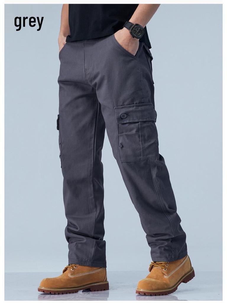 Men's Straight-Leg Pure Cotton Multi-Pocket Work Pants