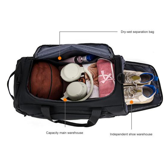 Backpack Duffle Bag Men Gym Tote with Wet Pocket Shoe Compartment Overnight Duffel Weekender