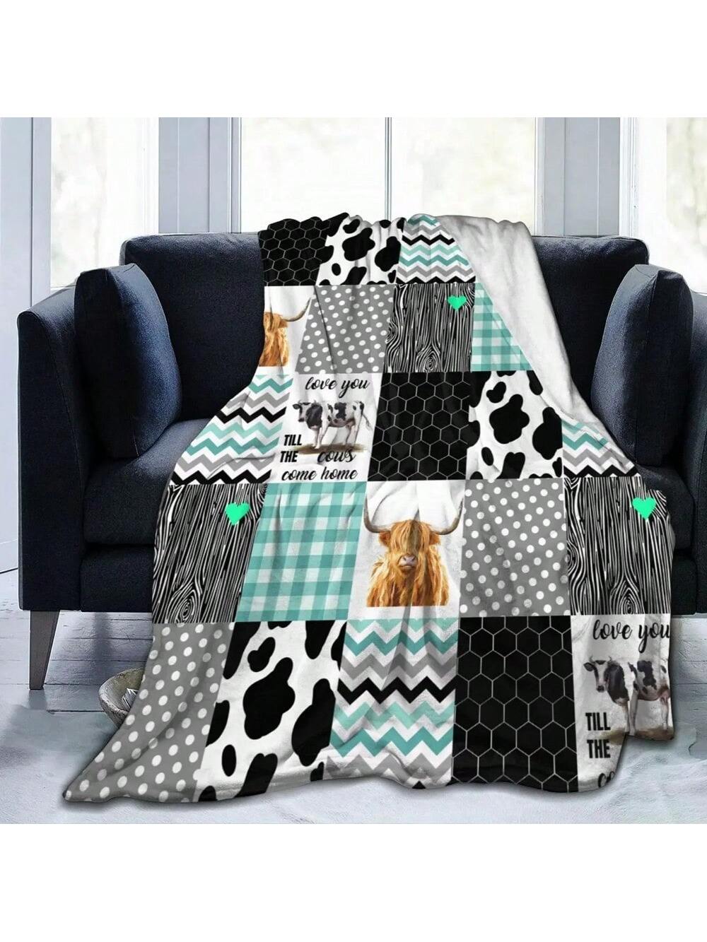 

Highland Cow Blanket Natural Wildlife Animal Cattle Pattern Landscape All Season Warm Lightweight Blankets For Sofa Western 75X95CM серый