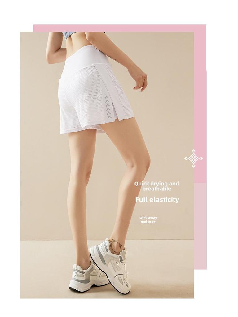 Dámské jógové šortky-sukně s vysokým pasem, dvoudílného vzhledu – Letní sportovní fitness a běžecké oblečení