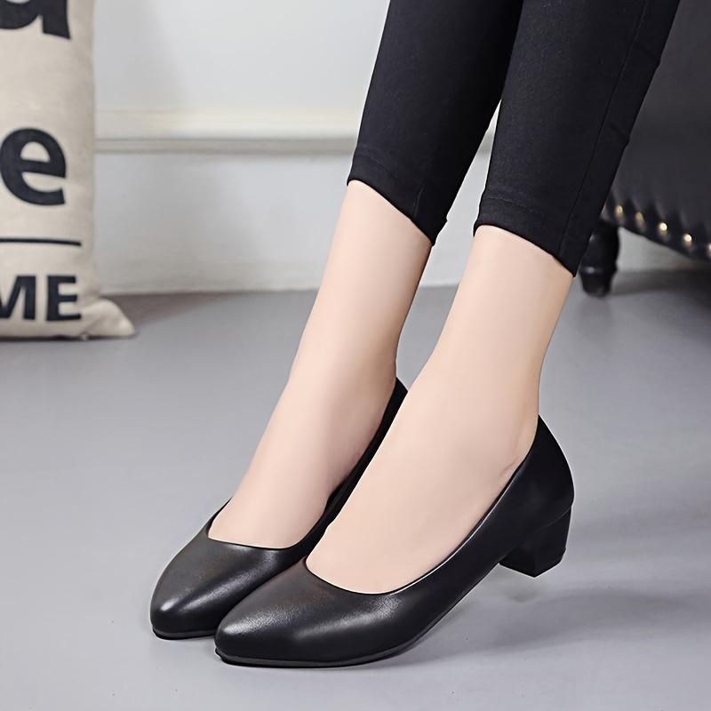 Medium Heel Classic Black Pointy-Toe Pumps: Simple and Fashionable for Commuting and Office Wear, Suitable for Women and Mothers Alike
