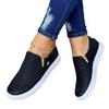 Plus Size Women's White Round Toe Flat Sneakers with Side Zipper (Sizes 36-43)