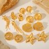 Ocean Elements Scallop Titanium Steel Earrings, 18K Gold Stainless Steel Ear Rings, Conch Starfish Studs