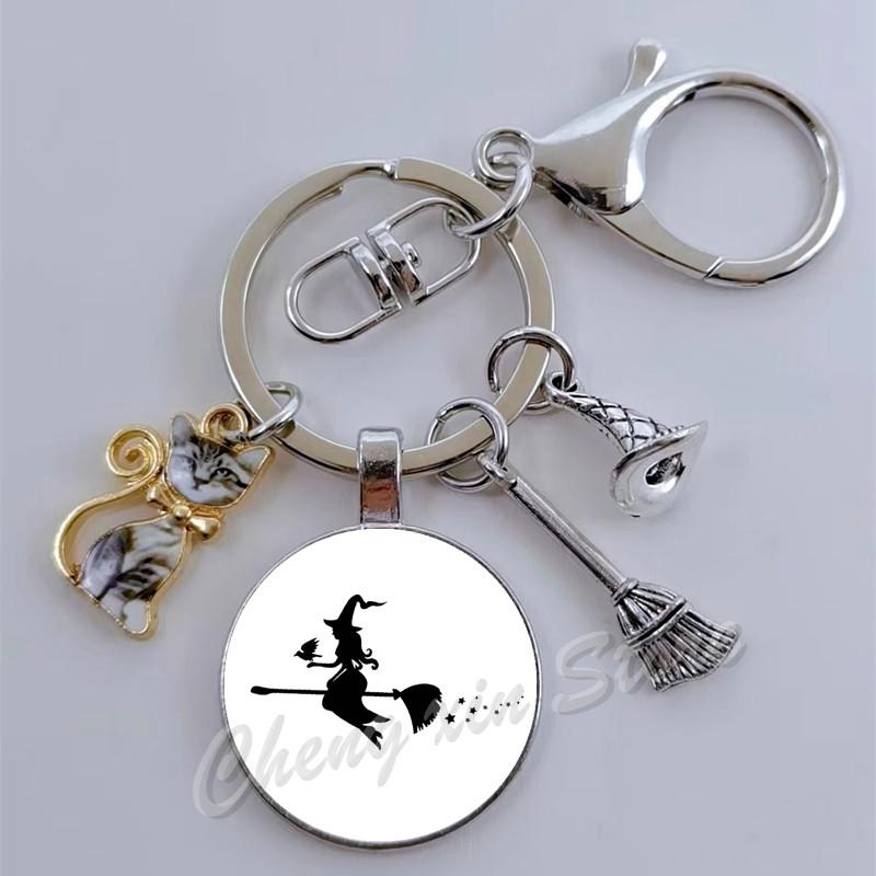witch print print gothic glass cabochon halloween party wallet tote keychain best gift