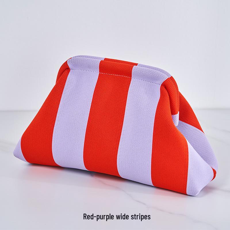 2025 Versatile Striped Knitted Handbag: Cloud Design, Large Capacity, Color Block, Daily Use.