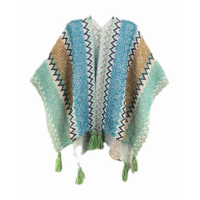 Shawl Wraps for Women Boho Knit Poncho Ladies Rainbow Casual Loose Striped Fringe Blanket Scarf