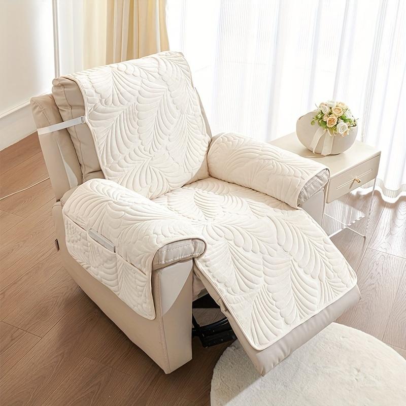 1pcs Plush Thickened Recliner Chair Cover with Adjustable Straps Chair Cover Protector for Bedroom Living Room Home Decoration