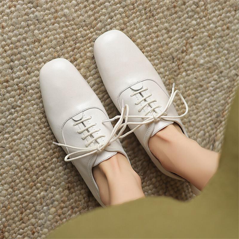 Móda Nové Mokasíny z Pravé Kůže na Šněrování Jaro/Podzim Kulatá Špička Nízký Podpatek Dámské Lodičky Boty pro Ženy Dámské Boty Pohodlné Baleríny