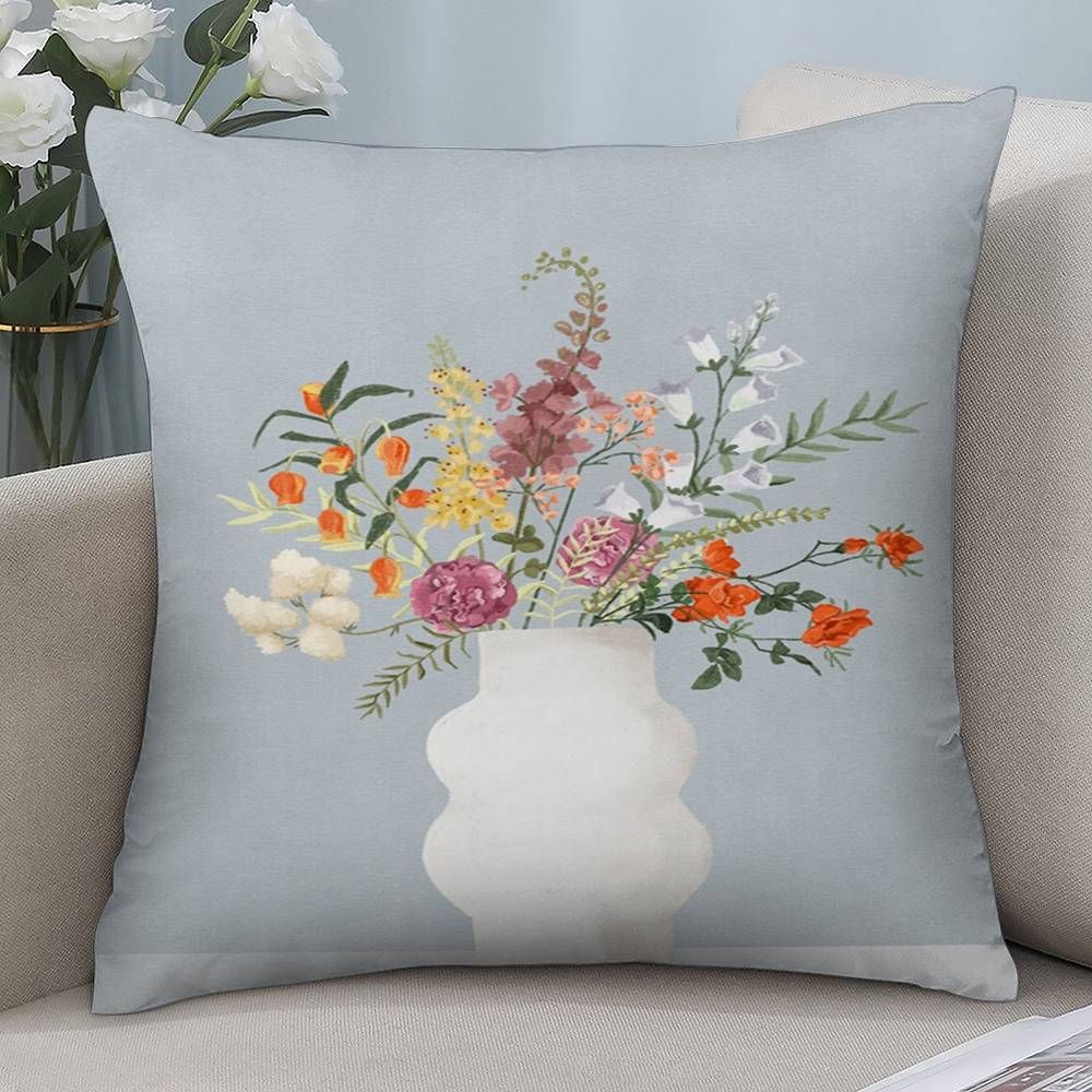 Art Flower Vase Pillow Case Short Plush Double-sided Print Square Throw Pillow Covers Sofa Home Cushion Decor