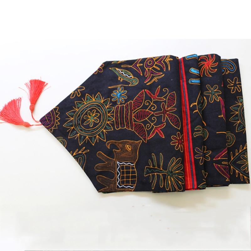 Ethnic Style Auspicious Elephant Table Runner Tasseled Edges Totem Tablecloth Table Covering Cloth