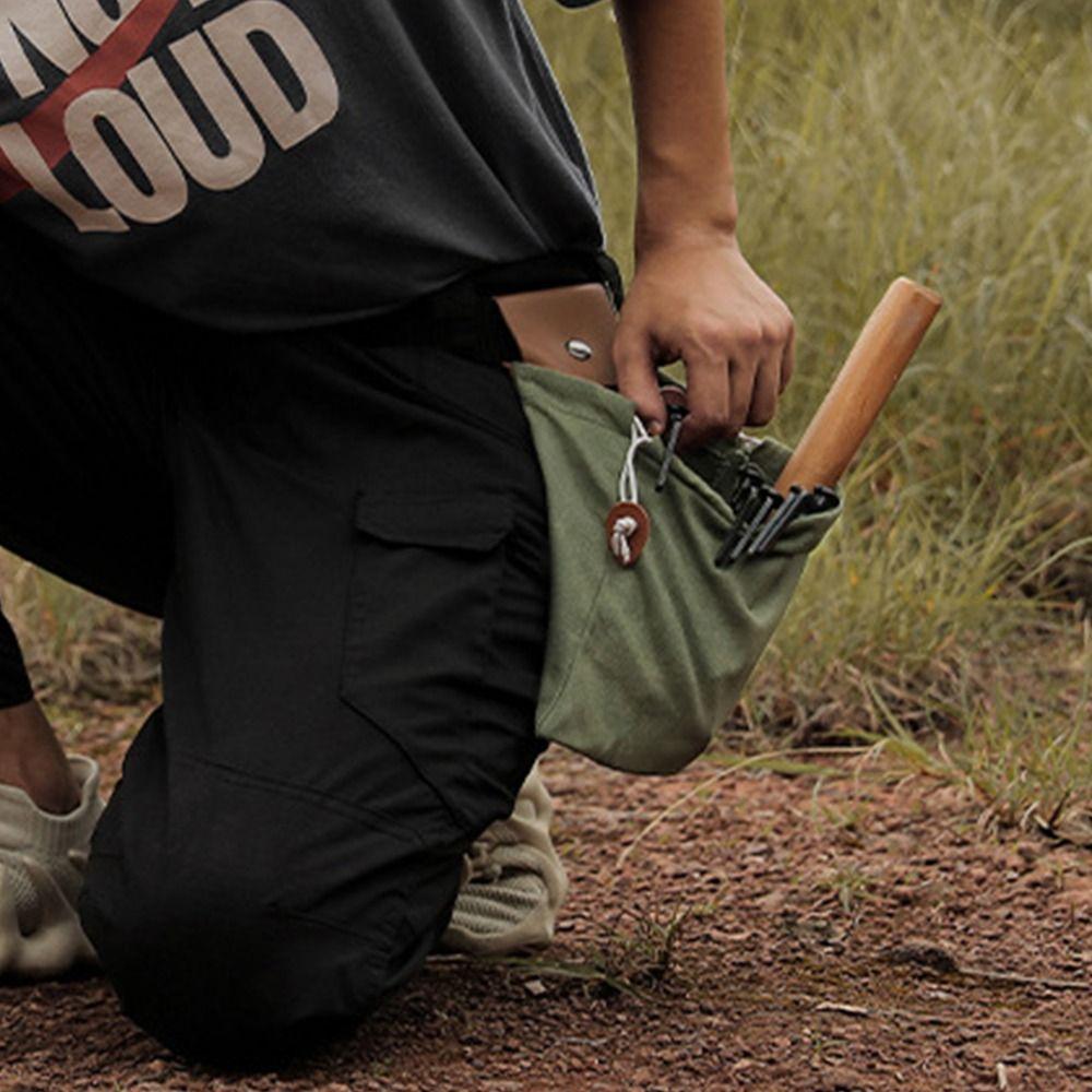 Collapsible Canvas Storage Bag PU Leather Outdoor Foraging Bag Garden Picking Pouch  Tool Storage