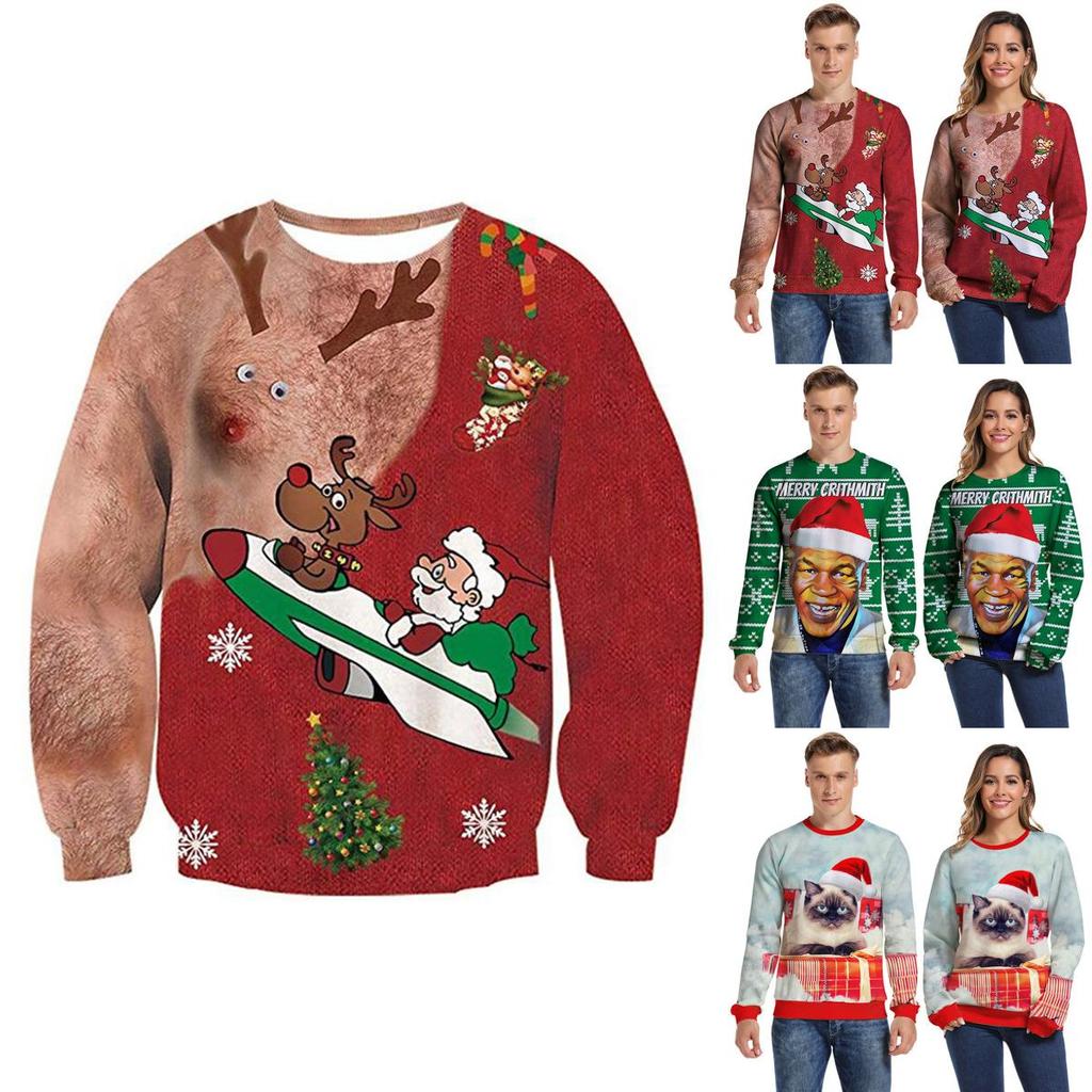 Unisex Mens Womens Ugly Christmas Sweater Santa Claus Warm And Soft Pullover