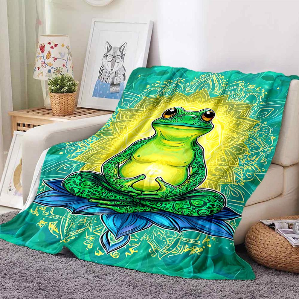 1pc Meditation Frog Blanket Lightweight Flannel Blanket Throw Blanket For Sofa, Bed, Travel, Camping, Livingroom, Office, Couch, Chair, And Bed yy2510