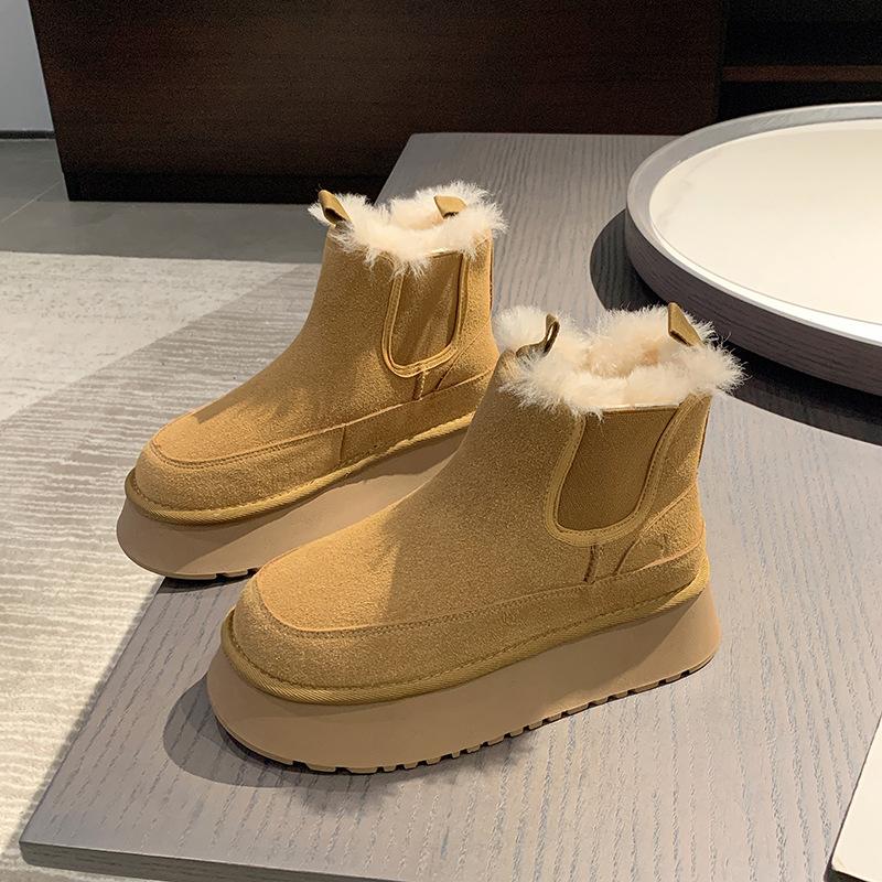 

Ботинки для снега с меховой отделкой женские новые ретро модные темпераментные короткие ботинки на толстой подошве повседневные северо-восточные большие хлопковые ботинки 40