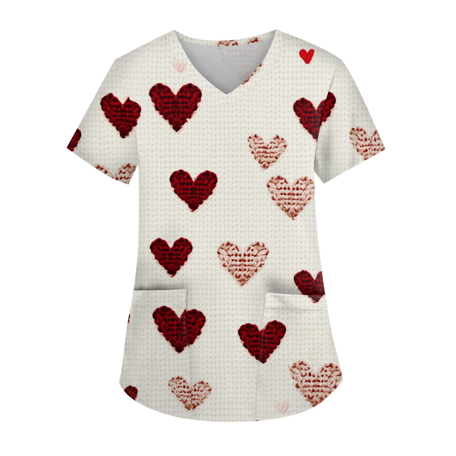 

Женская мода повседневная кофточка с коротким рукавом и принтом в виде сердца и V-образным вырезом на День святого Валентина L