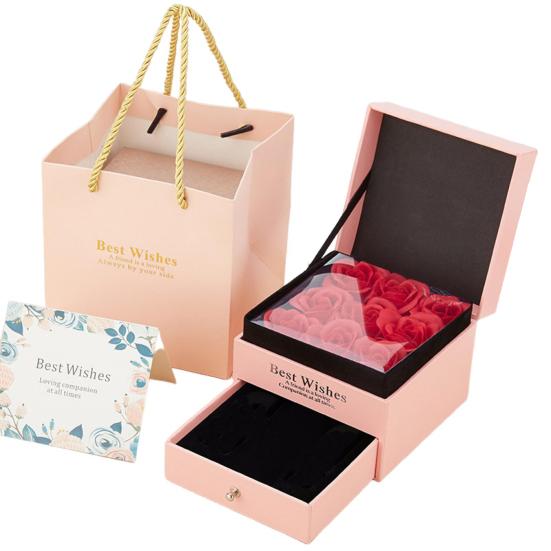 

Искусственная роза Подарочная коробка Двойной ящик Ящик с 9 искусственными цветами розовый