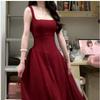New small French red suspender dress summer women's clothing royal sister style sexy waist short skirt