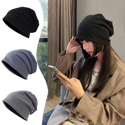 Solid Color Baggy Beanie For Women Autumn Winter Keep Hat ..... Knitted Punk Bonnet Hop Y2k Cap U7S6