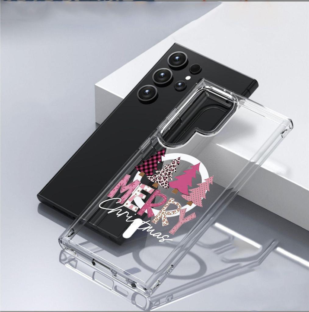 Merry Christmas Magnetic Transparent Case for iPhone 14/15/16/17 Pro Max – Full Coverage