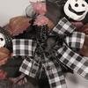 Läskig Halloweenkrans Konstgjord lönnlövsgirlang Spindel Pumpa Spöke Festlig krans 16 tum För kök Veranda Utomhus