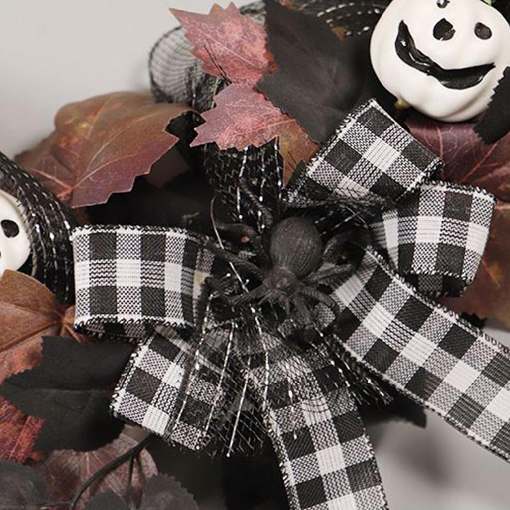 Läskig Halloweenkrans Konstgjord lönnlövsgirlang Spindel Pumpa Spöke Festlig krans 16 tum För kök Veranda Utomhus