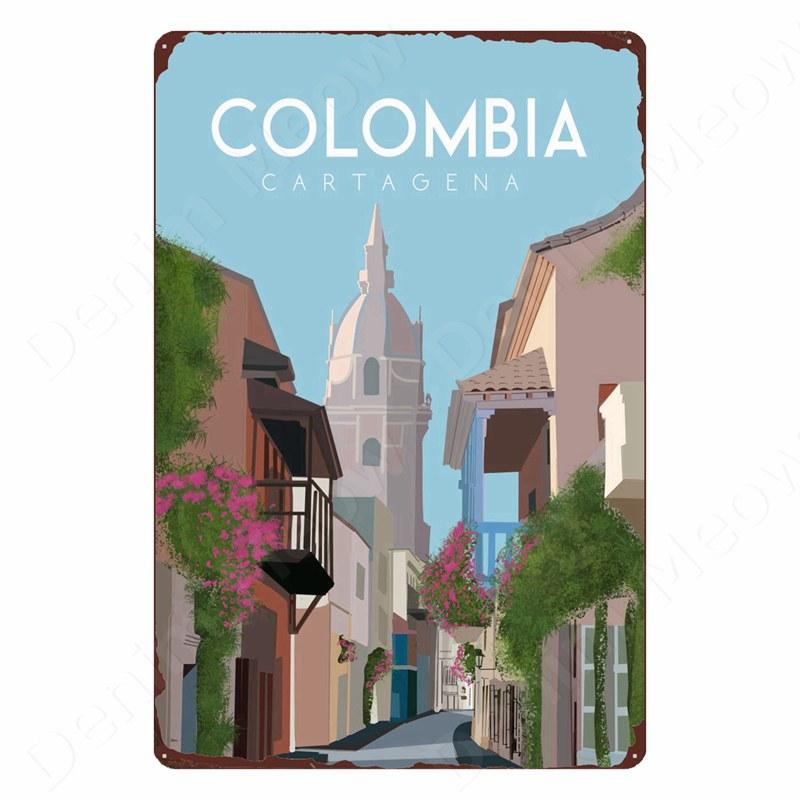 DORA Tin Sign Vintage Metal Tin Sign Art Plaque Travel Landscape Plate Home Bar Cafe Room Wall Decor Amsterdam Ireland Canada