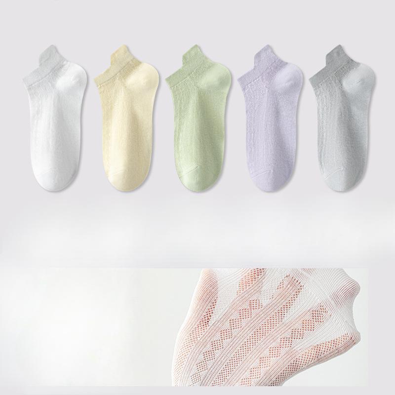 5 Pairs of Women's Summer Thin Style Deodorant Sweat Absorbing Shallow Mouth Mesh Breathable Invisible Socks