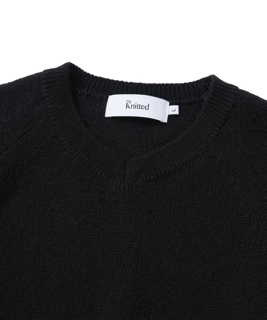 KNITTED Shaggy Dog 100% Wool V-Neck Knit Black
