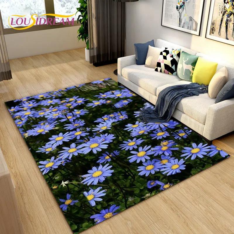 3D Nordic Flower, Daisy Area Rug,Carpet Rug for Living Room Bedroom Sofa Doormat Kitchen Decoration,Kids Play Non-slip Floor Mat