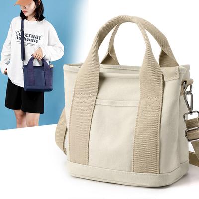 Women Small Bag with Zipper Fashion Lady Single Shoulder Portable Thickened Canvas Mobile Phone Bucket Tote Bag