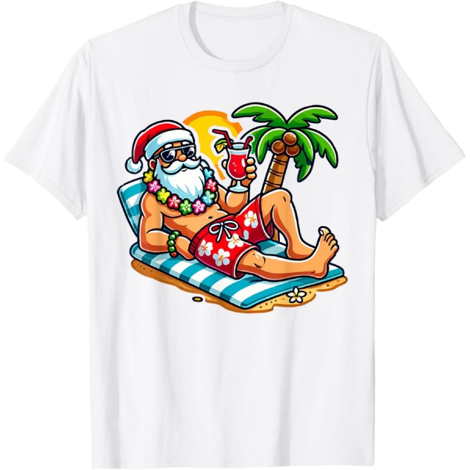Santa Claus In Swim Trunks Christmas In July Beach Party T-Shirt S