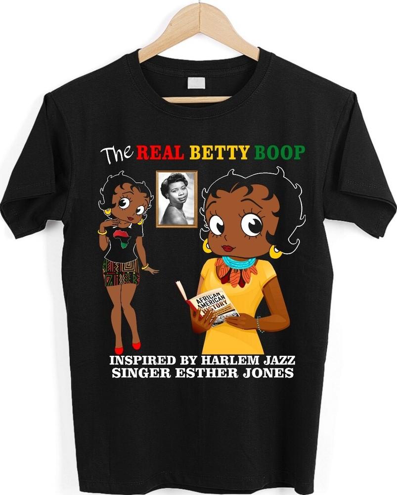ЧЕРНАЯ ФУТБОЛКА BETTY BOOP. НАСТОЯЩАЯ ЭСТЕР ДЖОНС. ОДЕЖДА С БЕТТИ БУП ЧЕРНАЯ, Унисекс Футболка S
