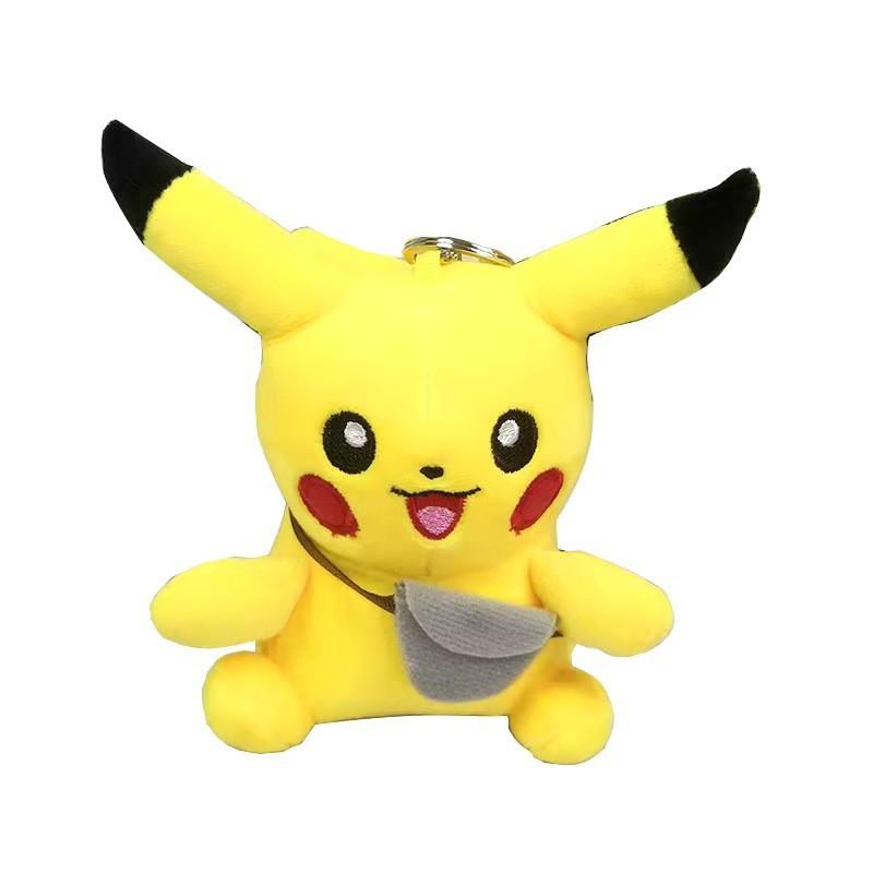 Plush Endearing Pikachu Backpack With Keychain Cartoon Character Toy Ideal For Gifts