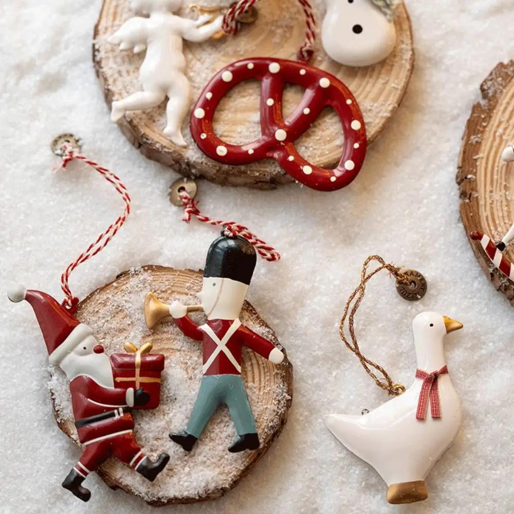 Nordic Christmas Hanging Decoration Iron Art Cartoon Soldiers Angel Drop Ornaments Craft Double-sides Xmas Tree Ornament