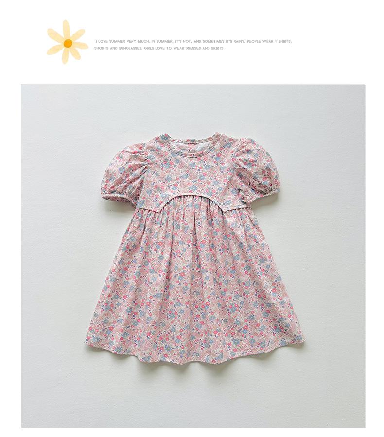 Girls Summer Floral Print Short Sleeve Dress Cute Babydoll Casual Kids Dress For Warm Weather 140cm