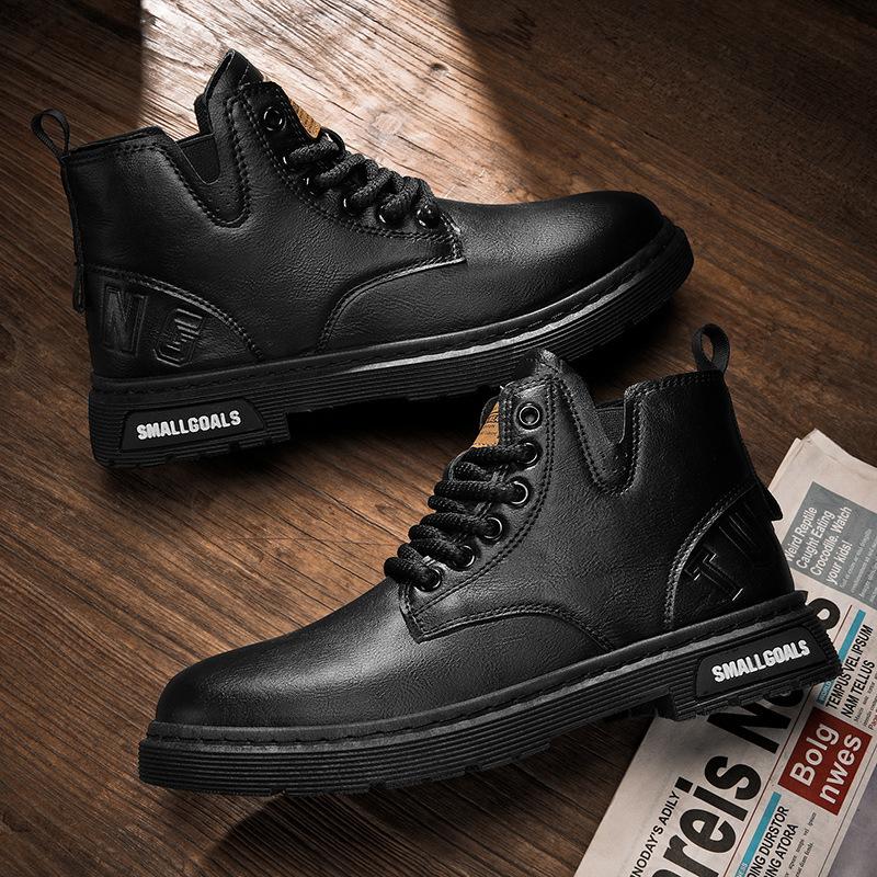 Autumn new men's casual short boots British style high-top lace-up leather Martin boots retro sports men's shoes