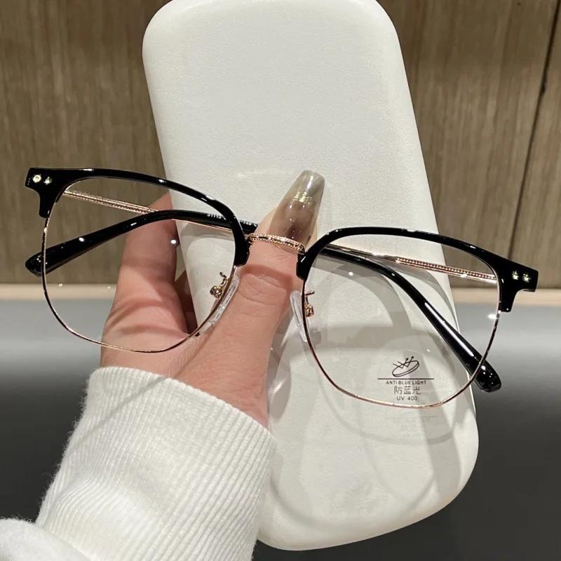 Anti-Blue Light Glasses Men Fashion Rectangle Semi Rimless Eyewear For Women Office Computer Goggle