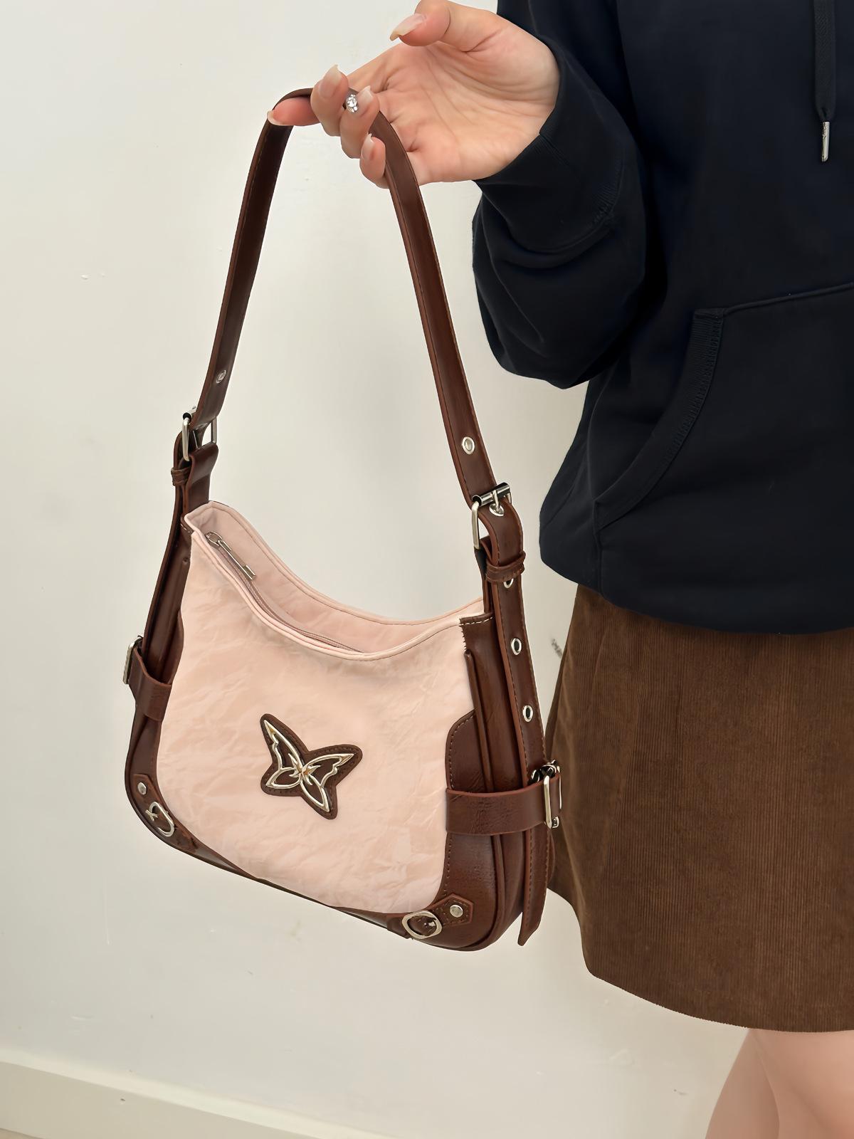 

Retro butterfly contrasting locomotive armpit bag new original high-end shoulder messenger bag baguette bag коричневый