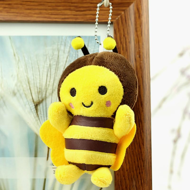 Nejasně 4dílná sada roztomilých plyšových klíčenek včelky, přívěsky na batoh, materiál deky, 1185cm, lehká 76g, ručně vyrobené, měkké na dotek, pro