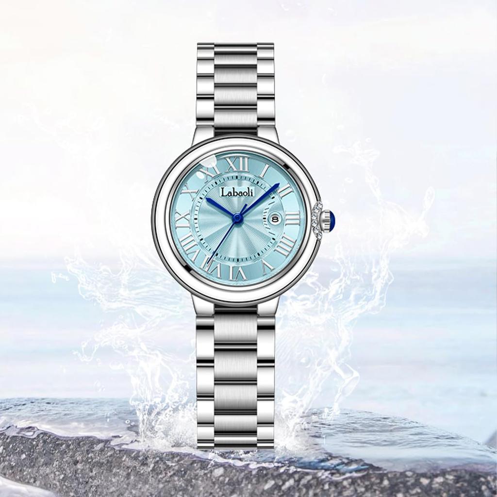 Silver Brand Edelstahl Blau Uhr für Damen Damenarmbanduhr, Wasserdicht, Name, Stilvoll, Business, Stahl, Luxus, Geschenk, Schlicht, Niedlich,